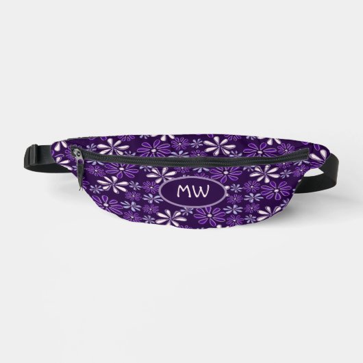 Mit Monogramm dunkle Violette Blume Doodle Bauchtasche (Vorderseite)