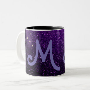 mit Monogramm dunkler lila Glitzer Glitzern Zweifarbige Tasse