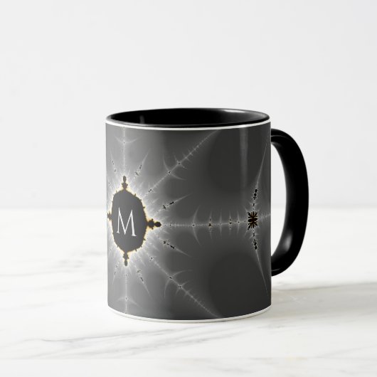 Mit Monogramm dunkles graues und schwarzes Fraktal Tasse (VorderseiteRechts)
