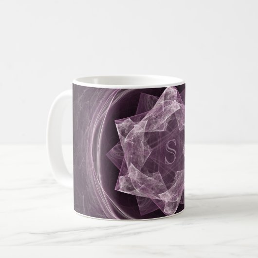 Mit Monogramm dunkles Lila-Star-Fraktal Kaffeetasse (Vorderseite Links)
