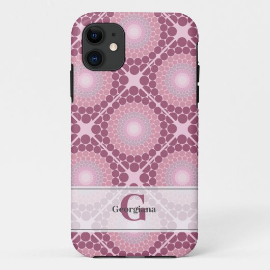 Mit Monogramm Dusky-Rose Dot Mandala geteert Case-Mate iPhone Hülle (Rückseite)