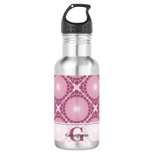 Mit Monogramm Dusky-Rose Dot Mandala geteert Edelstahlflasche (Vorderseite)