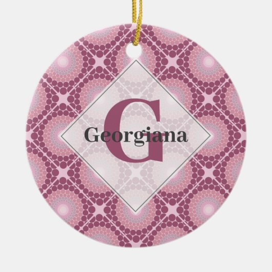 Mit Monogramm Dusky-Rose Dot Mandala geteert Keramik Ornament (Vorne)