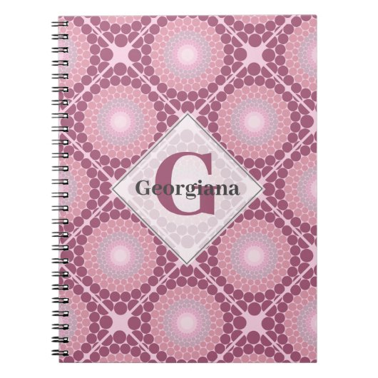 Mit Monogramm Dusky-Rose Dot Mandala geteert Notizblock (Vorderseite)