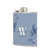 Mit Monogramm Dusty Blue Botanical Bridesmaid Flachmann (Links)