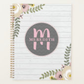 mit Monogramm Dusty Floral Gray Holzplaner Planer (Vorderseite)