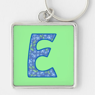 Mit Monogramm E blaues Blumenmuster Schlüsselanhänger