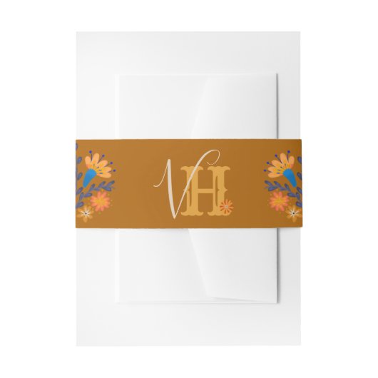 Mit Monogramm Earthy Boho Mexican Floral Einladungsbanderole (Vorderseite Beispiel)