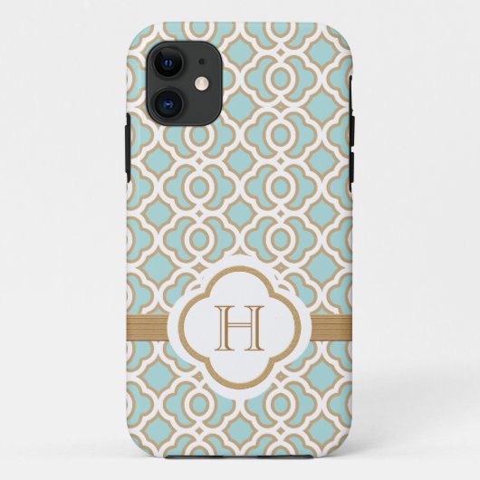 Mit Monogramm Eierschalen-blauer Goldmarokkaner Case-Mate iPhone Hülle (Rückseite)