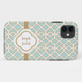 Mit Monogramm Eierschalen-blauer Goldmarokkaner Case-Mate iPhone Hülle (Rückseite (Horizontal))