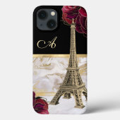 Mit Monogramm Eiffelturm Gold, Rose aus schwarzem Case-Mate iPhone Hülle (Rückseite)