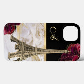 Mit Monogramm Eiffelturm Gold, Rose aus schwarzem Case-Mate iPhone Hülle (Rückseite (Horizontal))