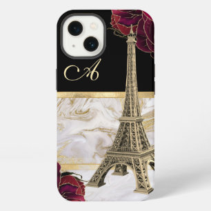 Mit Monogramm Eiffelturm Gold, Rose aus schwarzem iPhone 13 Hülle