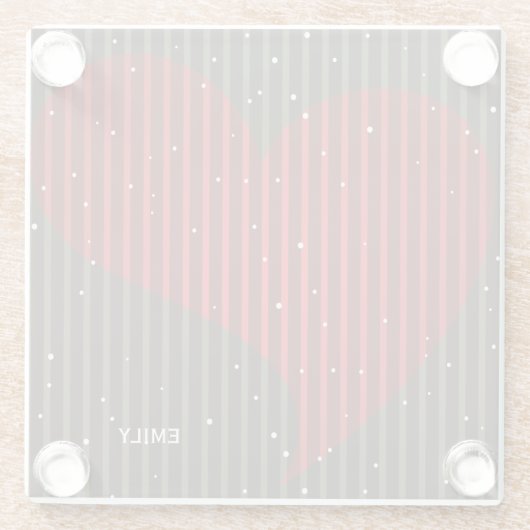 Mit Monogramm einfaches Rotes Herz Glasuntersetzer (Rückseite)