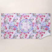Mit Monogramm Einhörner und Rose Strandtuch (Vorderseite)