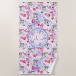 Mit Monogramm Einhörner und Rose Strandtuch