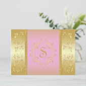 Mit Monogramm Einladung in Rosa und Gold (Stehend Vorderseite)