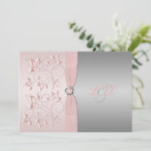 Mit Monogramm Einladung in Rosa und Silber (Stehend Vorderseite)