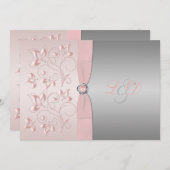 Mit Monogramm Einladung in Rosa und Silber (Vorne/Hinten)