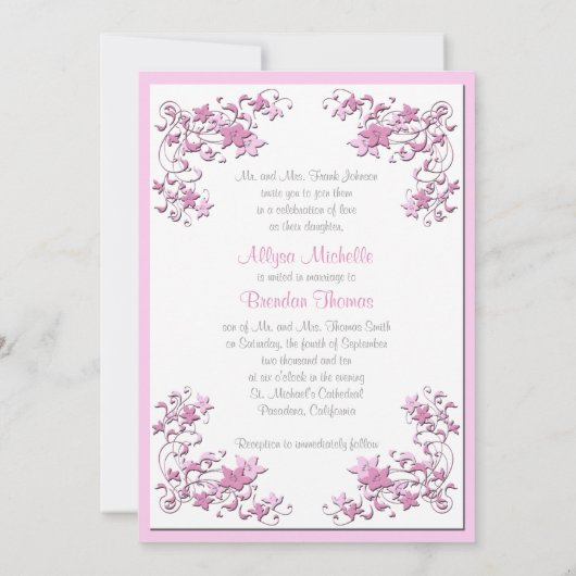 Mit Monogramm Einladung in Rosa und Weiß (Rückseite)