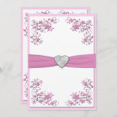 Mit Monogramm Einladung in Rosa und Weiß (Vorne/Hinten)