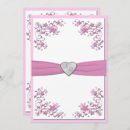 Mit Monogramm Einladung in Rosa und Weiß (Vorne/Hinten)