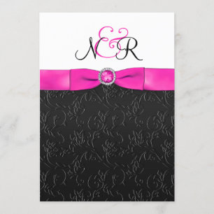 Mit Monogramm Einladung in Schwarz, Heiß-Rosa und