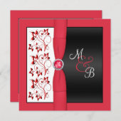 Mit Monogramm Einladung in Schwarz, Rot und Weiß (Vorne/Hinten)