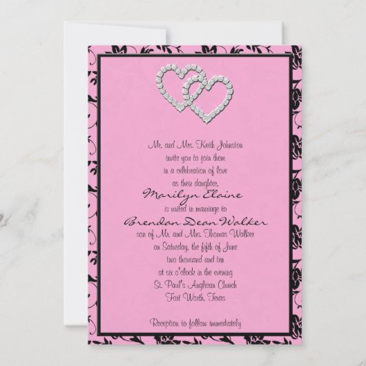 Mit Monogramm Einladung mit Herz in Rosa und Schwa (Rückseite)