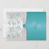 Mit Monogramm Einladung von Aqua Blue und Silver (Vorderseite)