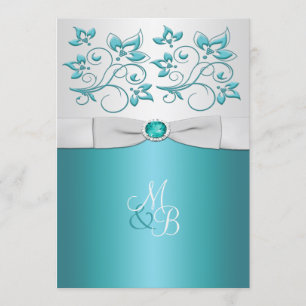 Mit Monogramm Einladung von Aqua-marine und Silber