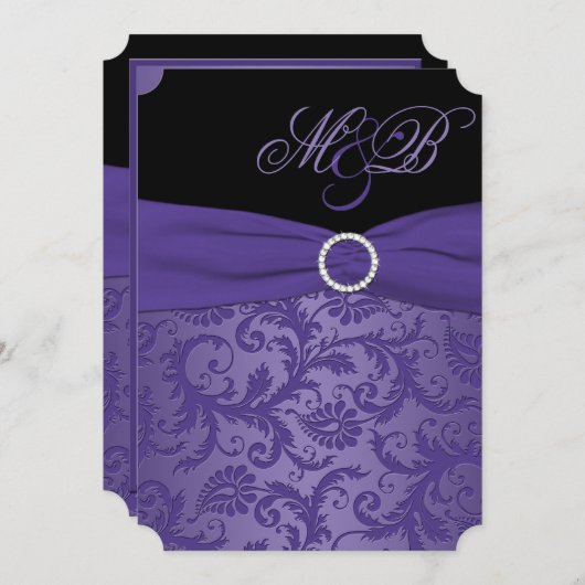 Mit Monogramm Einladung von Lila und Black Damask (Vorne/Hinten)