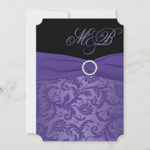 Mit Monogramm Einladung von Lila und Black Damask