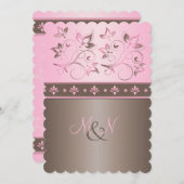 Mit Monogramm Einladung von Mocha und Rosa Floral (Vorne/Hinten)