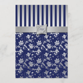 Mit Monogramm Einladung von Navy und Silver Floral