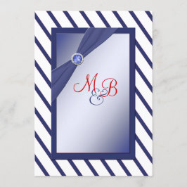 Mit Monogramm Einladung von Navy und White Strips
