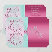Mit Monogramm Einladung von Rosa und Aqua Floral (Vorne/Hinten)