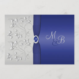 Mit Monogramm Einladung von Silber und Navy