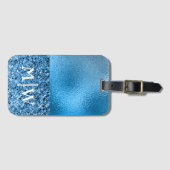 Mit Monogramm Elegant Blue Sparkle Glitzer Luxus Gepäckanhänger (Vorderseite (Horizontal))