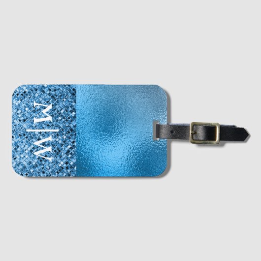 Mit Monogramm Elegant Blue Sparkle Glitzer Luxus Gepäckanhänger (Vorderseite (Horizontal))