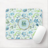 Mit Monogramm Elegant Boho Blue Watercolor Blume Mousepad (Mit Mouse)