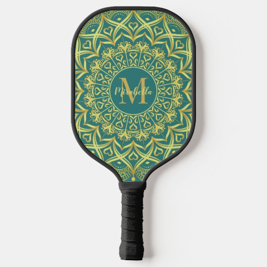 Mit Monogramm Elegant Girly Mandala Aquamarin Gree Pickleball Schläger (Rückseite)