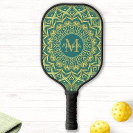 Mit Monogramm Elegant Girly Mandala Aquamarin Gree Pickleball Schläger