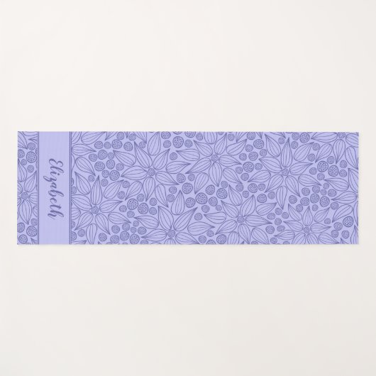 Mit Monogramm Elegant Lila Periwinkle Blauer Blume Yogamatte (Vorderseite (Horizontal))