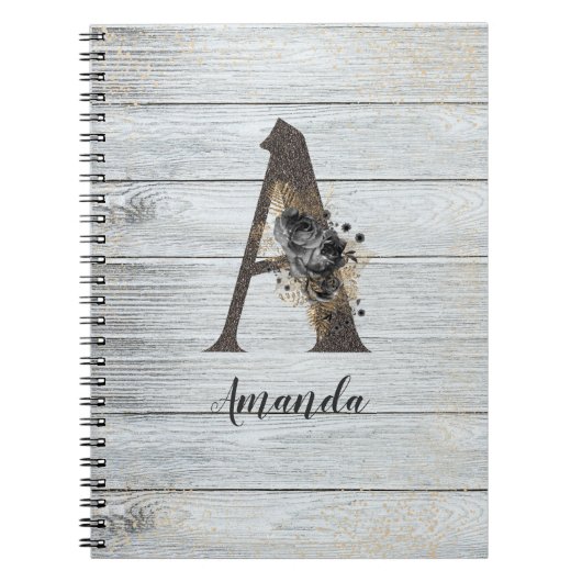 Mit Monogramm Elegant Moderne Goth Black Rose A No Notizblock (Vorderseite)