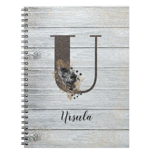 Mit Monogramm Elegant Moderne Goth Black Rose U No Notizblock (Vorderseite)