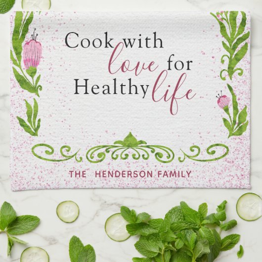 Mit Monogramm Elegant Motivierend Rosa Blüte Geschirrtuch (Gefaltet)