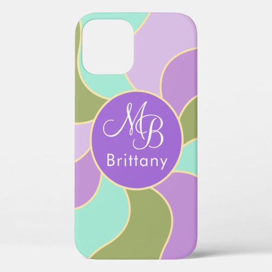 Mit Monogramm Elegant Purplish Retro Sun Waves Case-Mate iPhone Hülle (Rückseite)