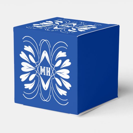 Mit Monogramm Elegant Royal Blue Custom Favor Box Geschenkschachtel (Rückseite)