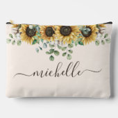 Mit Monogramm Elegant Rustikale Sonnenblume Eukaly Zubehörtasche (Vorderseite)
